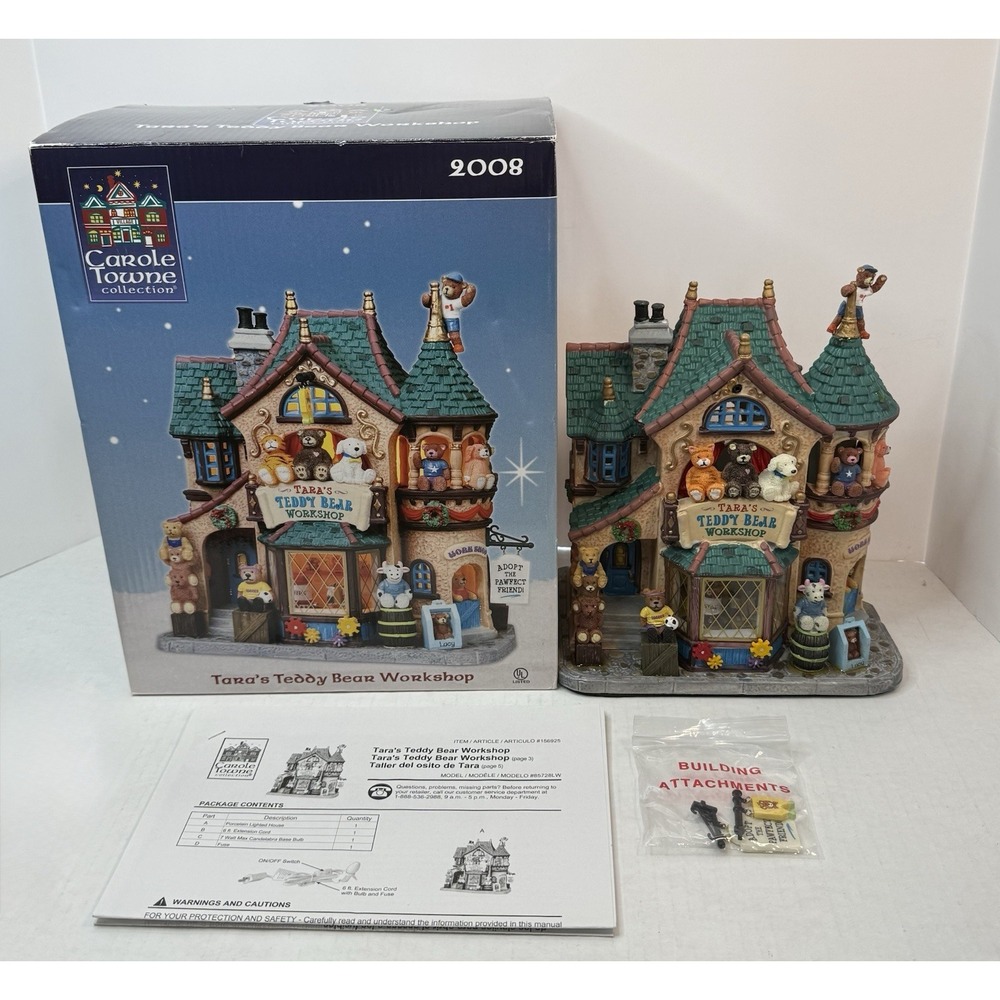 Lemax Carole Towne Tara's Teddy‎ Bear Workshop Lighted House 2008 READ